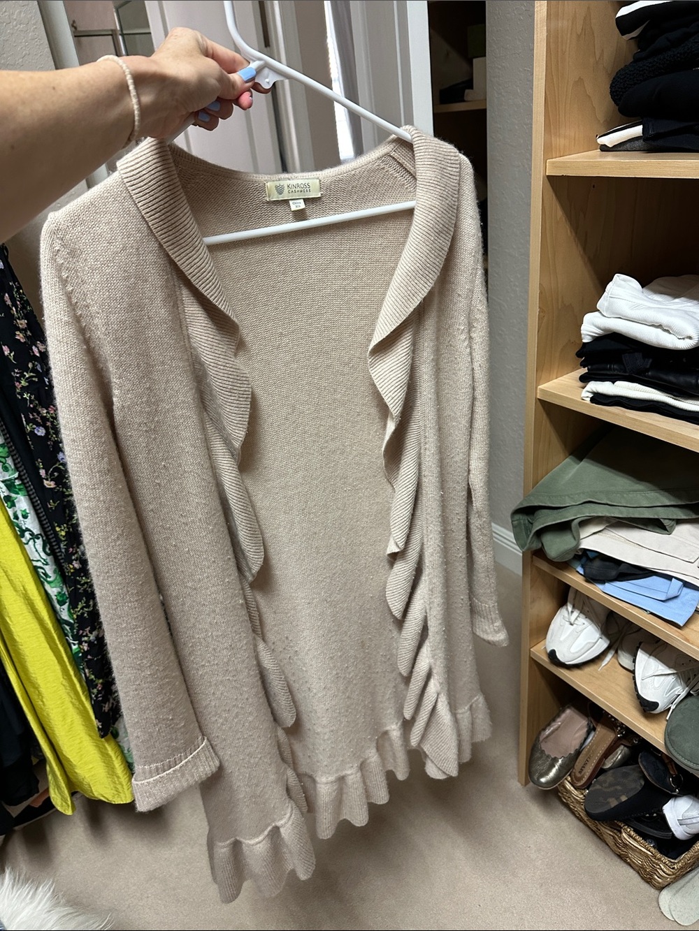 Kinross Beige Ruffled Open-Front Cardigan - Picture 2 of 4